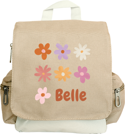 Rugzak Adventure met naam en kleurrijke bloemen