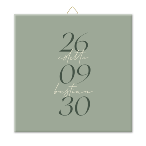 Tegeltje bruiloft in groen met trouwdatum