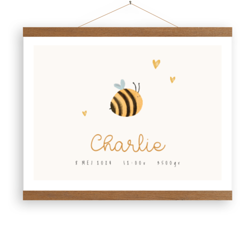 Canvasposter met houten latjes voor babykamer met bijtje