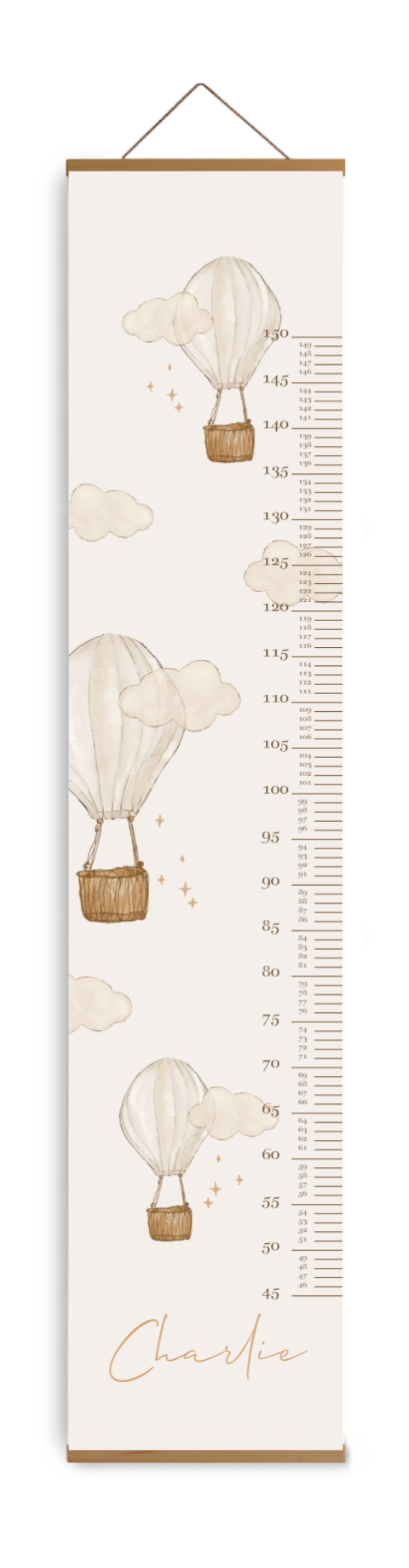 Groeimeter voor kinderkamer met luchtballonnen in beige