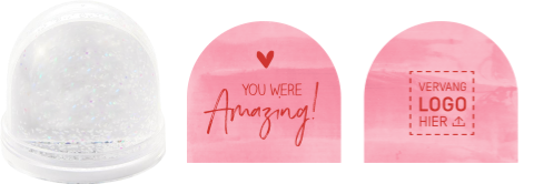 Snowglobe in roze met logo en kerstwens aanpasbaar