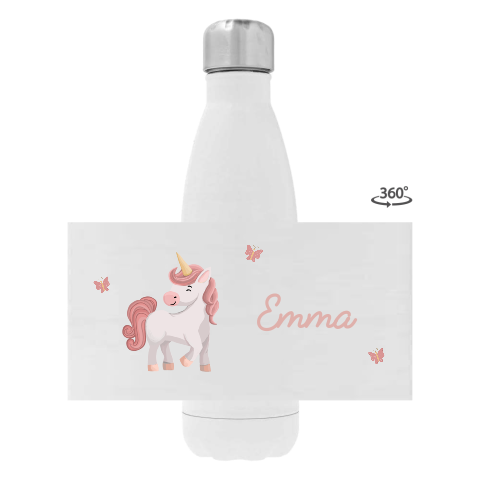 RVS drinkfles met naam en unicorn