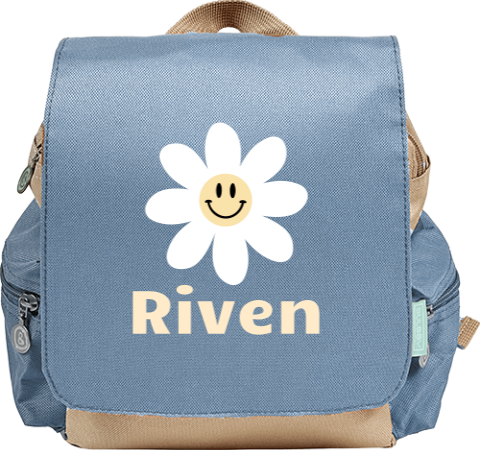 Rugzak Adventure met naam en vrolijke bloem