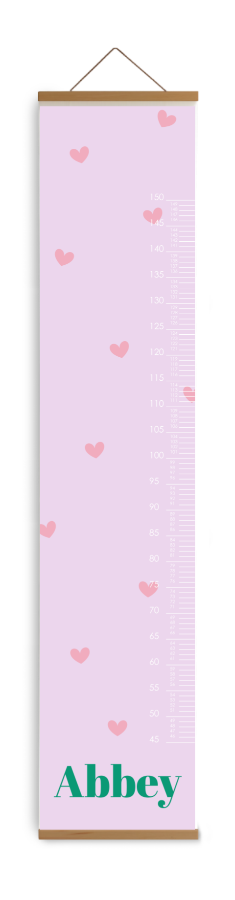Groeimeter voor kinderkamer met roze hartjes