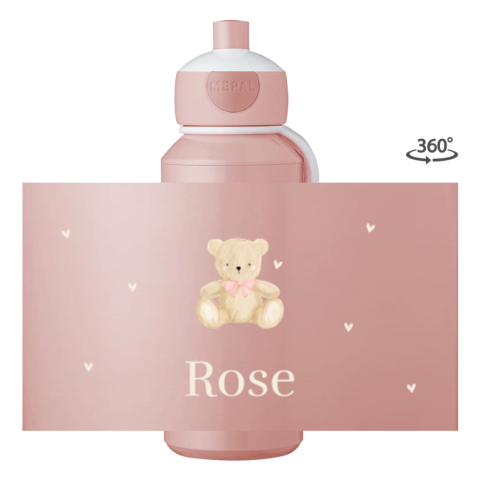 Mepal pop-up drinkfles met teddybeer, hartjes en naam