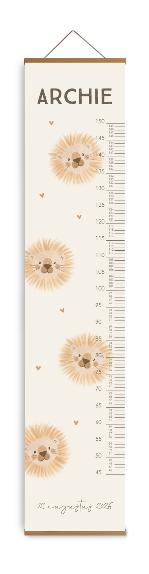 Groeimeter voor kinderkamer met leeuwtjes en naam