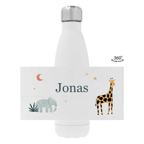 RVS drinkfles met naam en jungle dieren