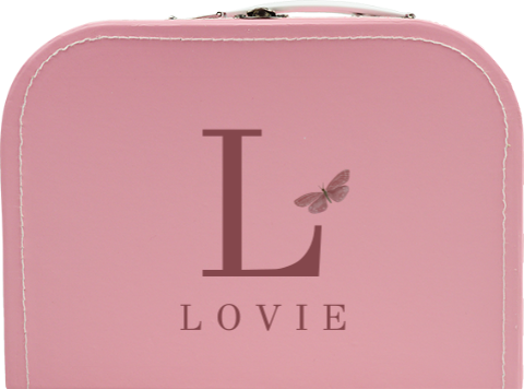 Kinderkoffertje met naam, initiaal en vlindertje