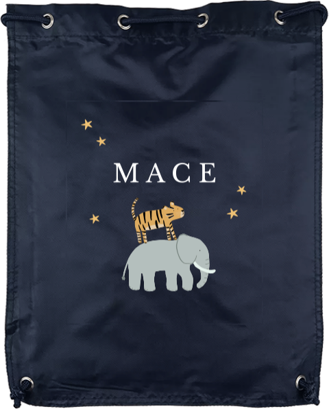 Gymtas met naam, tijger en olifant