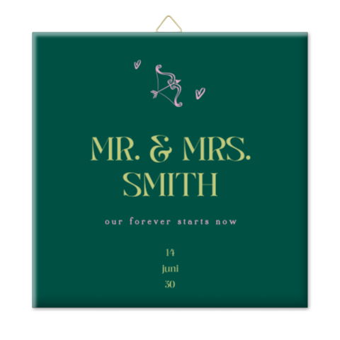 Tegeltje bruiloft in donkergroen en roze 