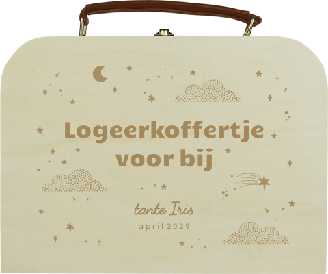 Koffertje zwangerschapsaankondiging met sterren voor tante