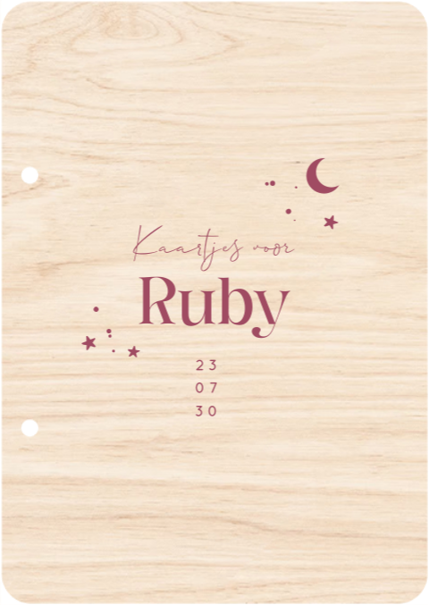 Houten bewaarbundel met maan en sterretjes