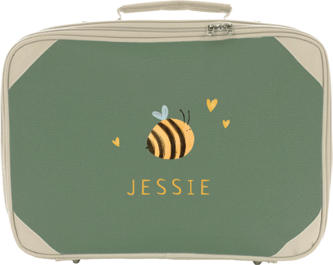 Logeerkoffertje met bijtje, hartjes en naam