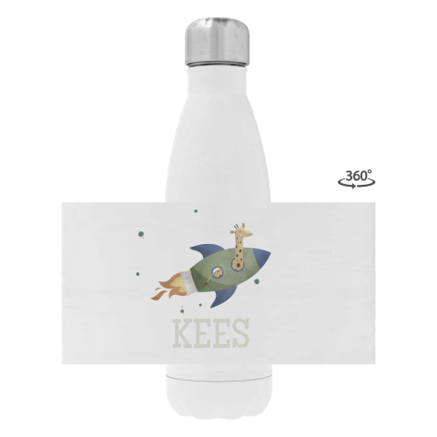 Rvs drinkfles met naam en giraf