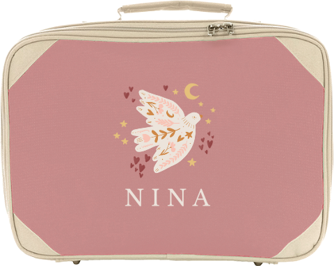 Koffertje met naam en vogel