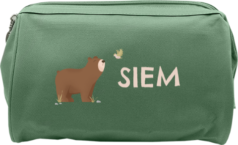 Toilettas met beer en naam