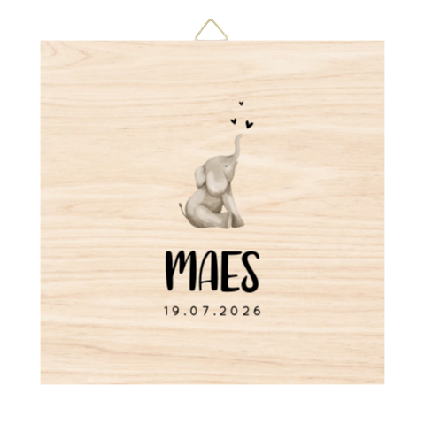 Houten tegel met schattig olifantje