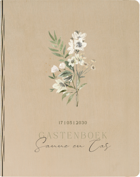 Houten gastenboek met elegante bloemen