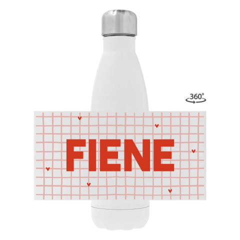 Rvs drinkfles met naam en vrolijke ruitjes