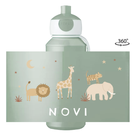 Mepal pop-up drinkfles met naam, jungledieren en sterren