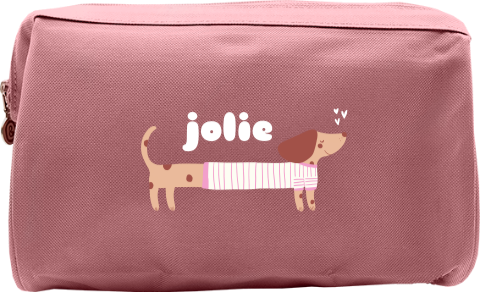 Toilettas met naam en teckel