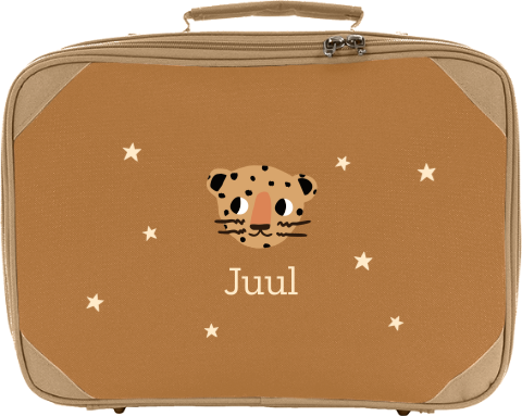 Koffertje met naam, cheetah en sterren