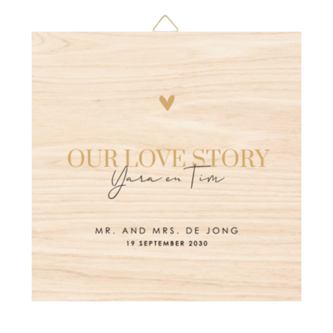 Houten tegel bruiloft met hartje