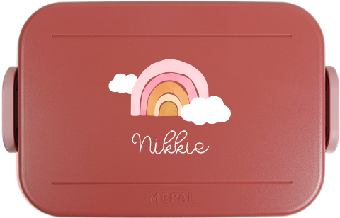 Lunchbox to go met met naam, regenboog en wolkjes