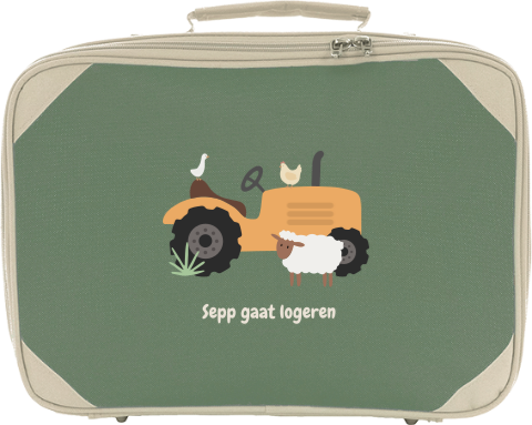 Logeerkoffertje met naam en boederij thema 