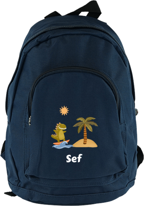 Rugzak Junior met naam en dino op surfboard