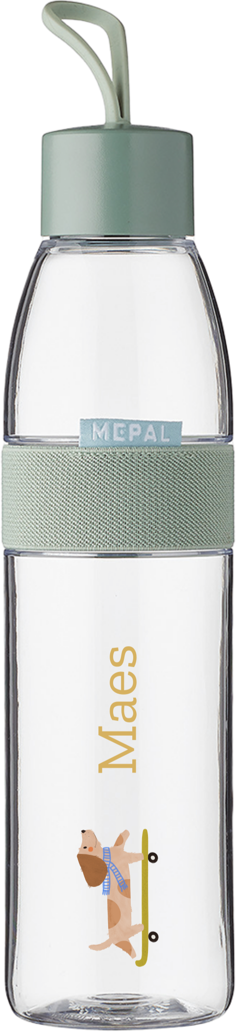 Mepal waterfles Ellipse met naam en teckel op skateboard