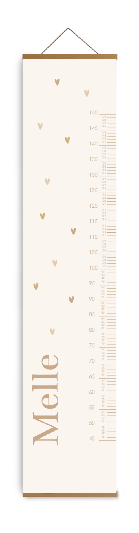 Groeimeter met beige hartjes en naam