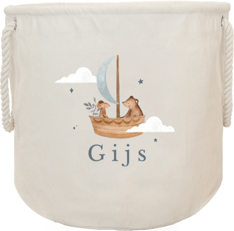 Speelgoed opbergzak met naam en dieren in bootje