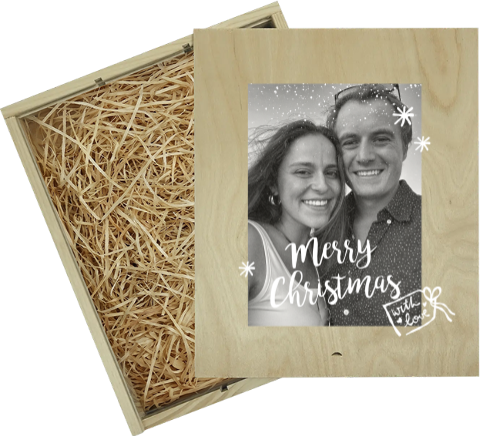 Gepersonaliseerde wijnkist groot kerst met foto