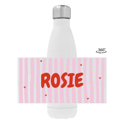 Rvs drinkfles met naam en roze strepen