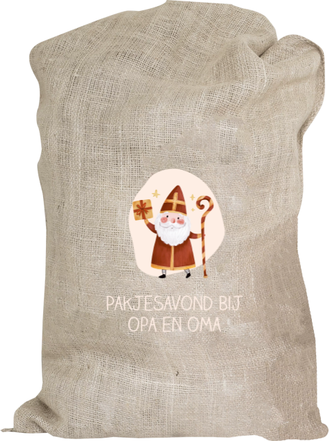 Jute sinterklaaszak met naam en vrolijke illustratie