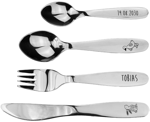 Lief gegraveerd kinderbestek met naam en dieren