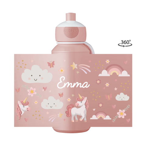Mepal pop-up drinkfles met naam, unicorn en wolkjes