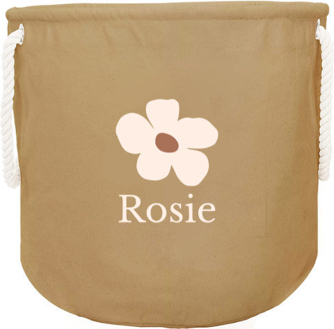 Opbergzak speelgoed met naam en bloem