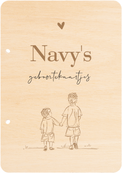 Houten bewaarbundel met illustratie van broertjes