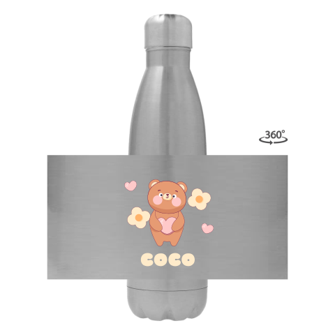 Rvs drinkfles met naam, beertje, bloemen en hartjes