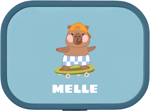 Mepal lunchbox Campus met naam en capybara op skateboard