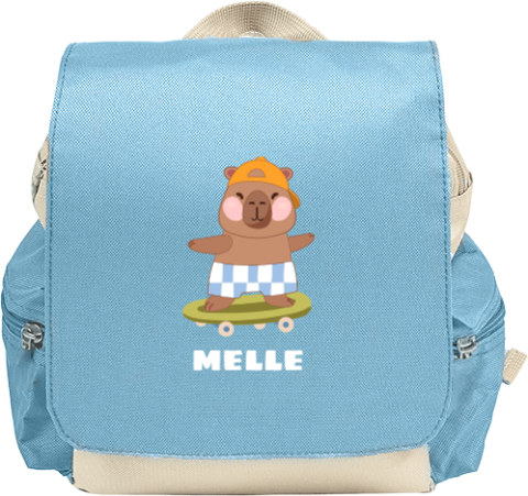 Rugzak Adventure met naam en vrolijke capybara op skateboard