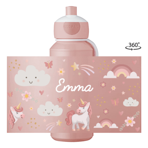 Mepal pop-up drinkfles met naam, unicorn en wolkjes