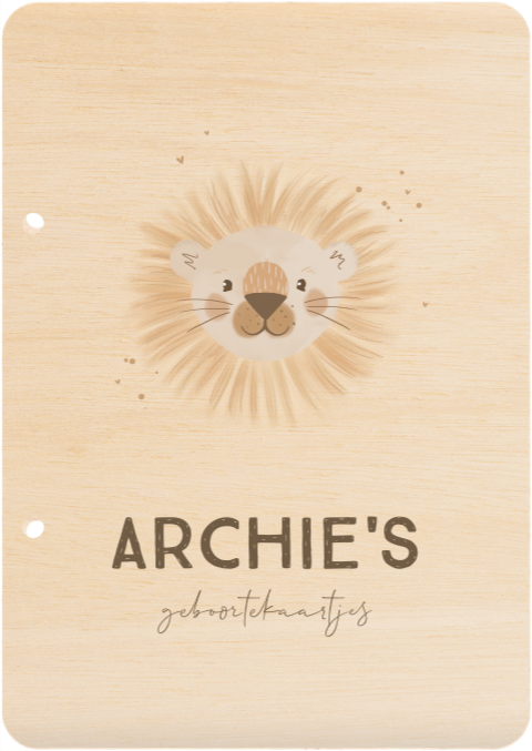 Houten bewaarbundel met leeuwtje en naam