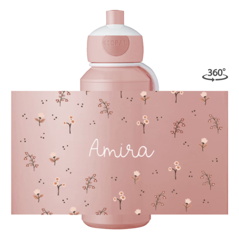 Mepal pop-up drinkfles met naam en bloemen
