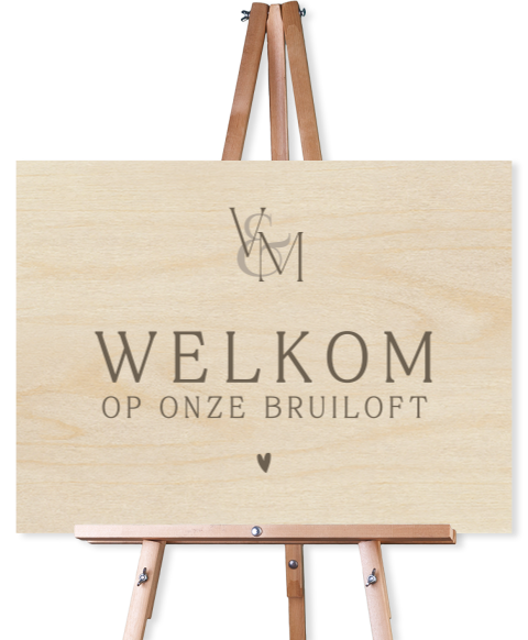 Klassiek welkomstbord hout bruiloft met initialen