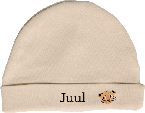 Baby mutsje met naam en cheetah
