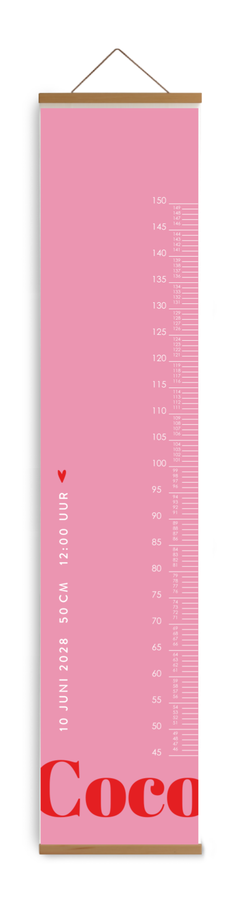 Groeimeter kinderkamer met colorblocking roze en naam