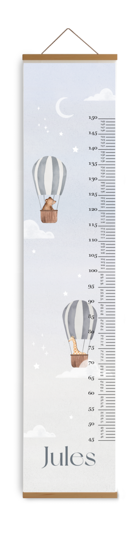 Groeimeter kinderkamer met luchtballon, beertje en giraf
